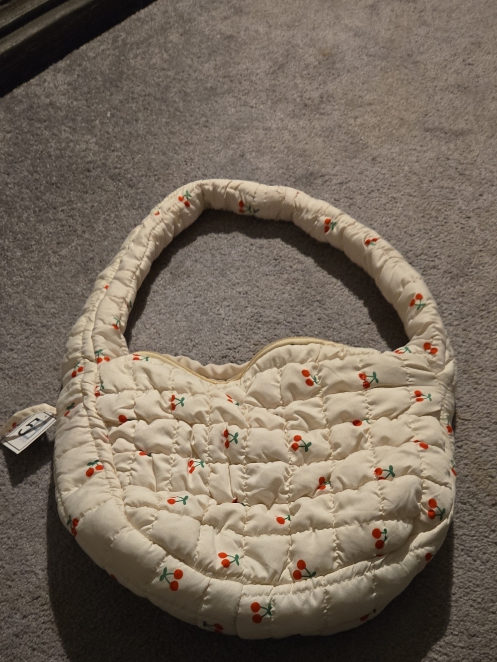 Cream Quilted Cherry Print Shoulder Bag